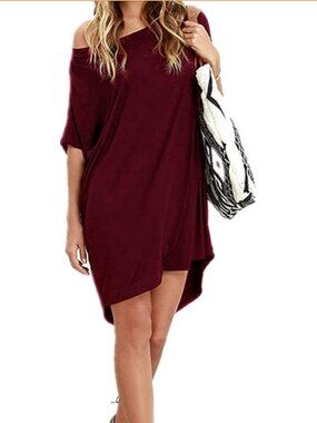 High-low Off-Shoulder T-Shirt Dress Flowy Stretchy Oversized Casual  Y2K Basic